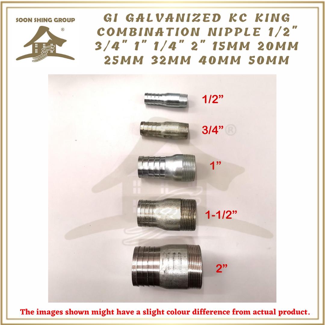 GI Galvanized KC King Combination Nipple 1/2" 3/4" 1" 1/4" 2" 15mm 20mm